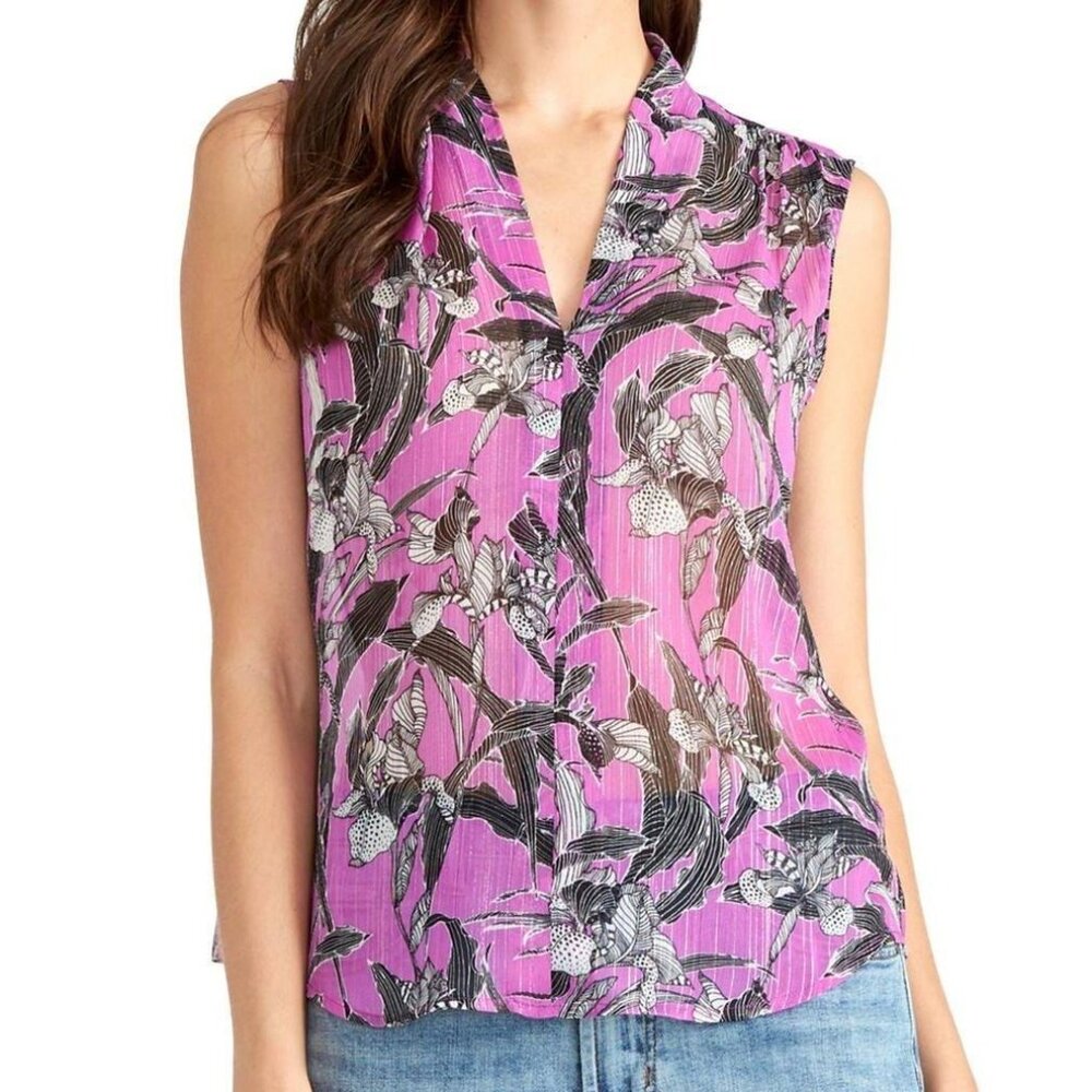 RACHEL Rachel Roy purple floral metallic sheer Juliet tank blouse medium MSRP 79